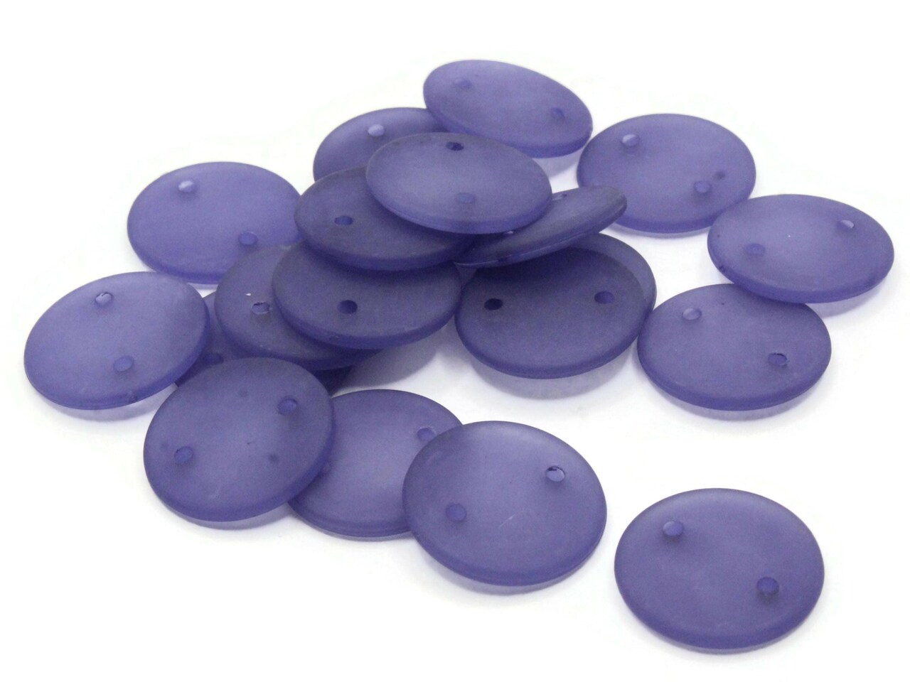 20 16mm Flat Round Two Hole Link Frosted Blue Vintage Lucite Plastic Beads